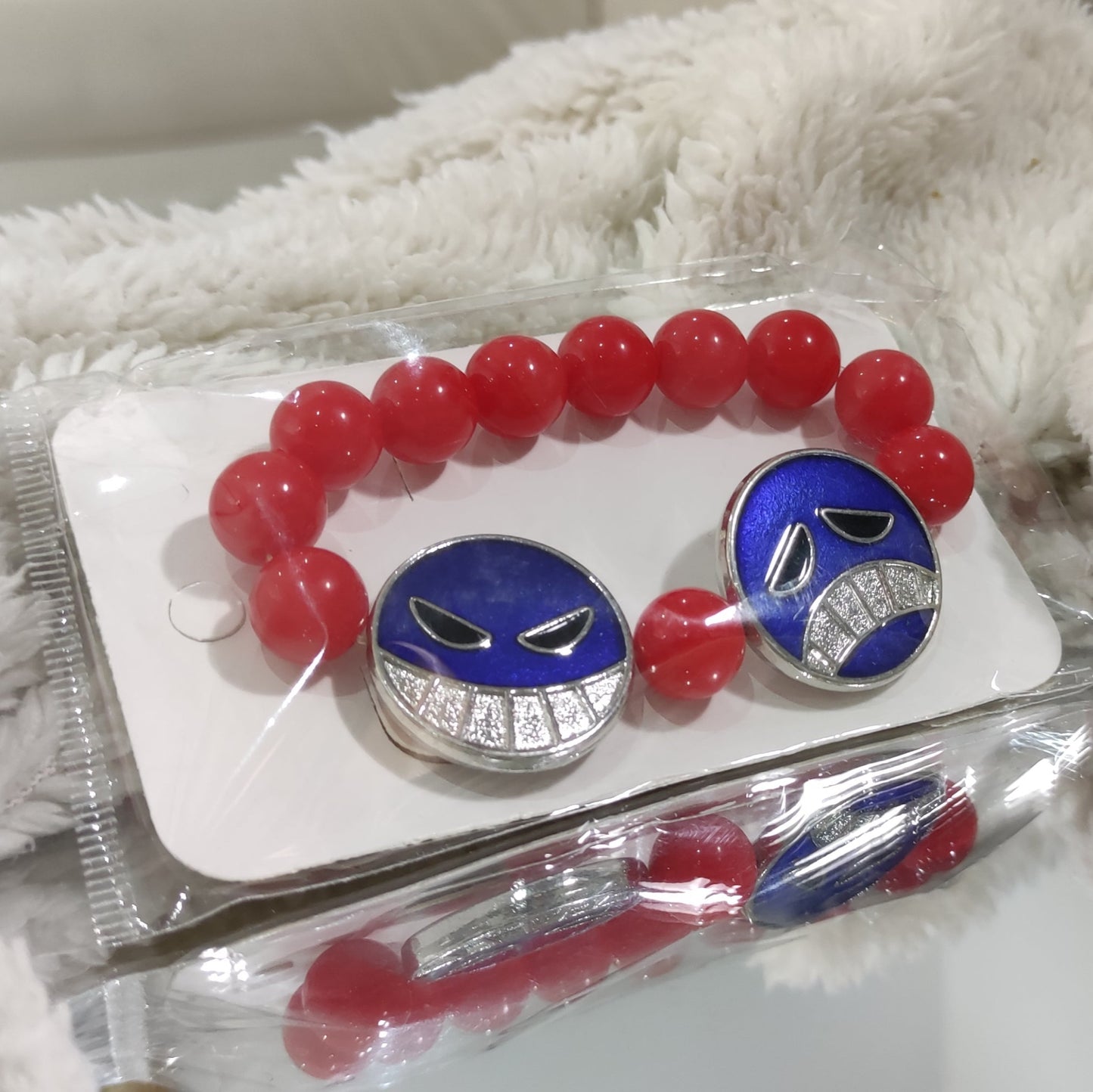 Pulsera de cuentas rojas de Anime A Piece Portgas D Ace Luff, accesorios de joyería para cosplay, regalo para hombres y mujeres, Metal Vidrio, Ágata