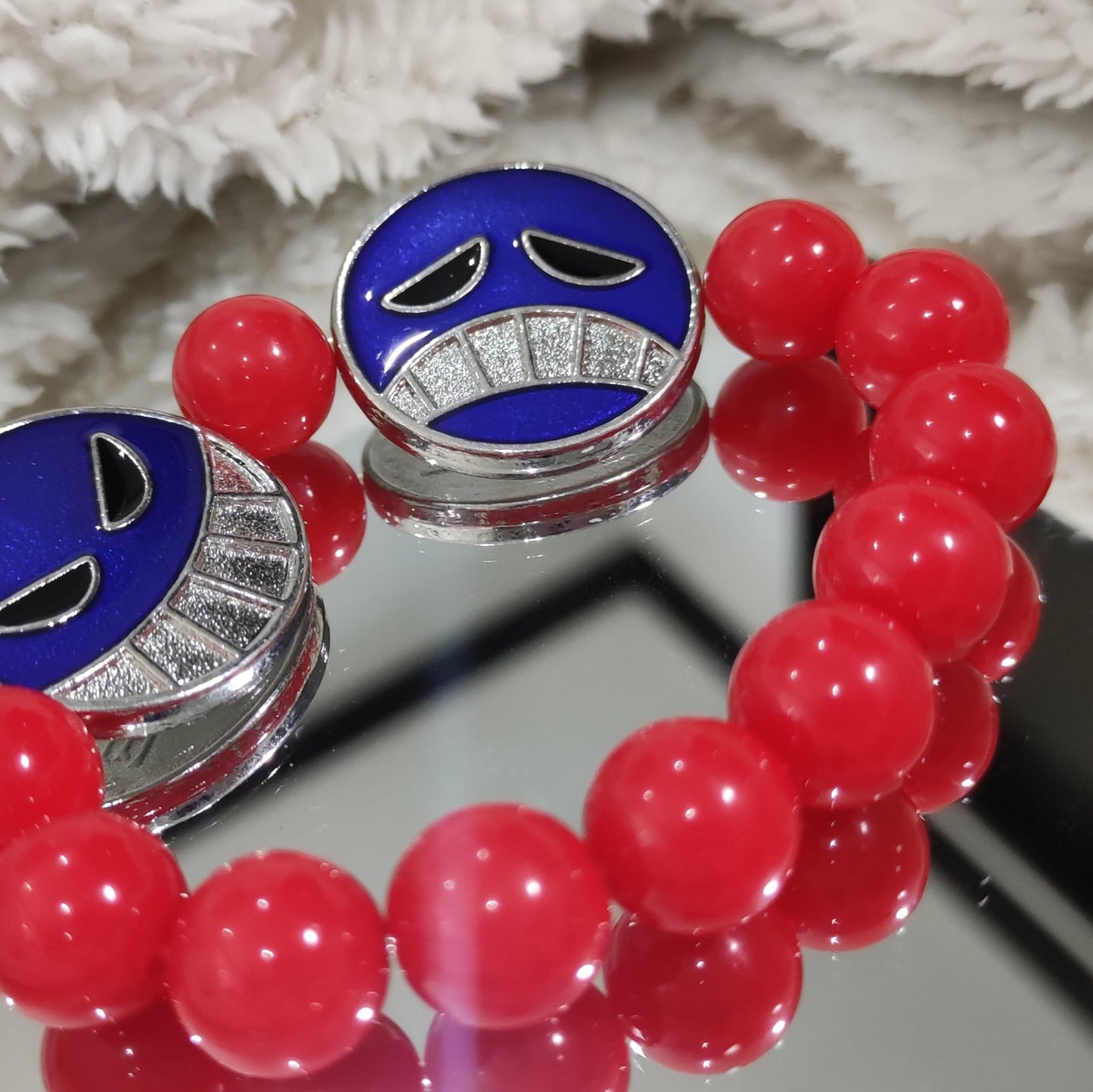 Pulsera de cuentas rojas de Anime A Piece Portgas D Ace Luff, accesorios de joyería para cosplay, regalo para hombres y mujeres, Metal Vidrio, Ágata