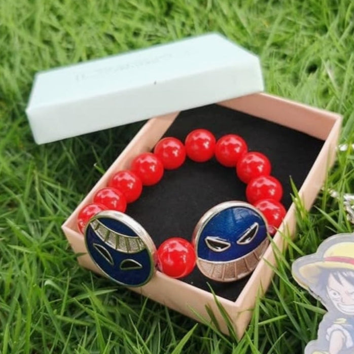 Pulsera de cuentas rojas de Anime A Piece Portgas D Ace Luff, accesorios de joyería para cosplay, regalo para hombres y mujeres, Metal Vidrio, Ágata